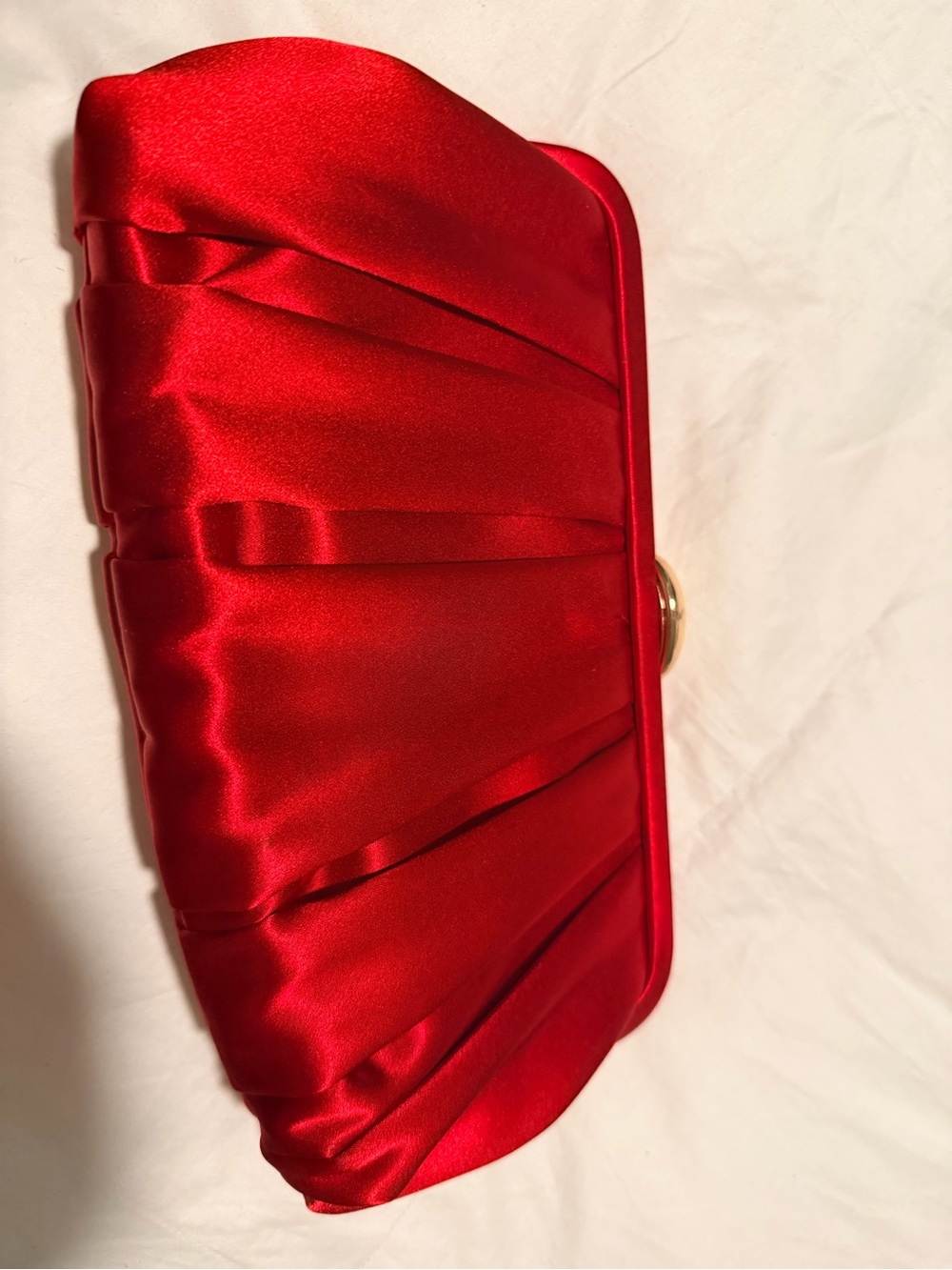 Red Satin Pleated Evening Clutch - Picture 2 of 5